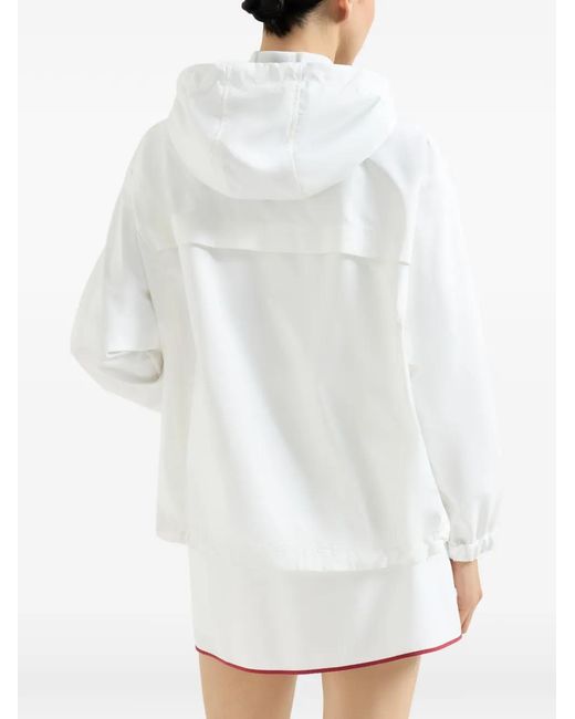 Brunello Cucinelli White Nylon Hooded Outerwear Jacket With Logo