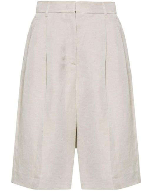 Emporio Armani White Pleated Long Shorts