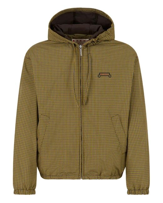 Marni Green Check-Print Hooded Jacket for men