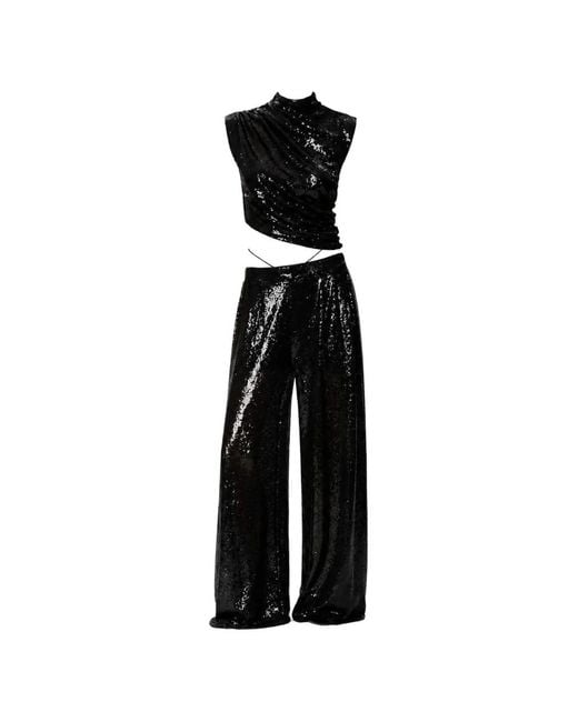 Amazuìn Black Sequin-Embroidered Cut-Out Jumpsuit