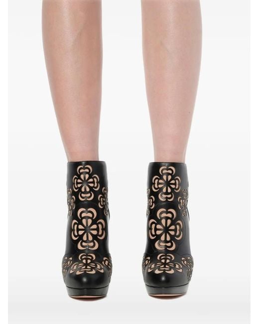 McQueen Black Cut-Out Ankle Boots