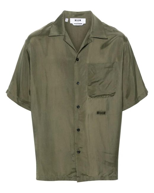 MSGM Green Logo-Embroidered Shirt for men