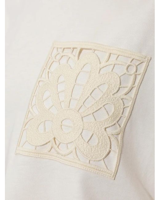 Moncler White T-Shirt À Patch En Dentelle
