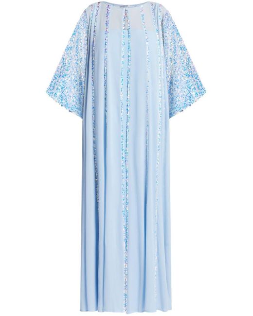 Baruni Blue Sequin-detail Pleated Maxi Dress