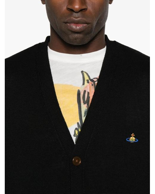 Vivienne Westwood Black Logo-Embroidered Patch-Pocket Cardigan for men