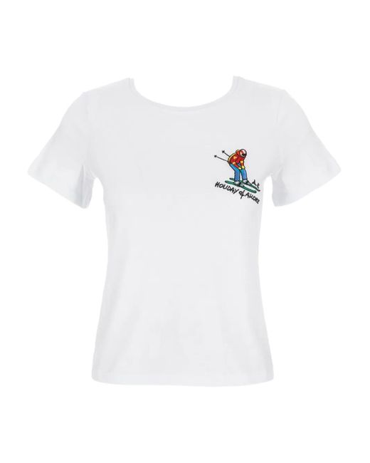 Camiseta bordada con cuello redondo ALESSANDRO ENRIQUEZ de color White