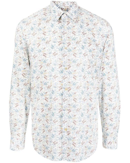 Paul Smith Floral-print Organic Cotton Shirt in White for Men | Lyst