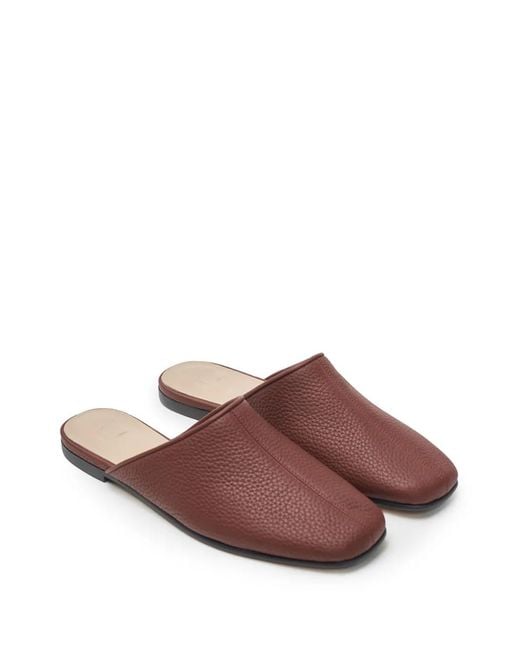 12 STOREEZ Brown Square-Toe Leather Mules