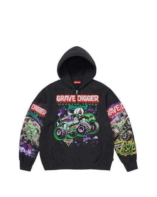 Supreme Black Grave Digger Zip-Up Hoodie for men