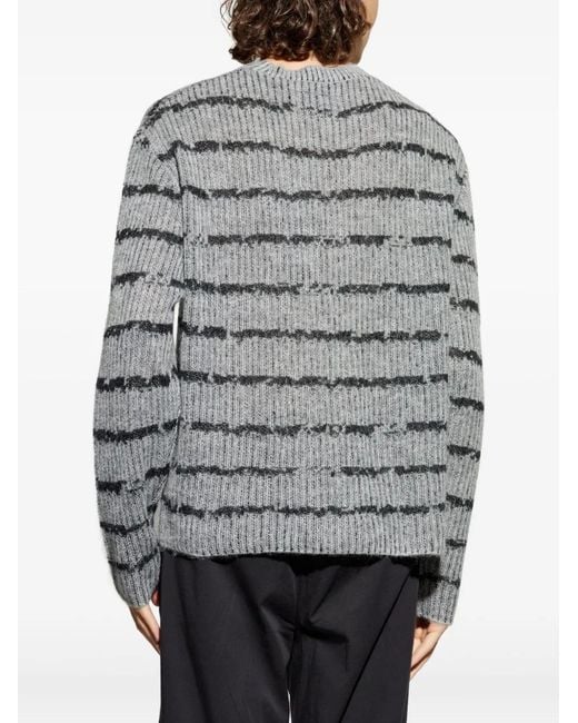 AllSaints Gray Dissolved Striped Sweater for men