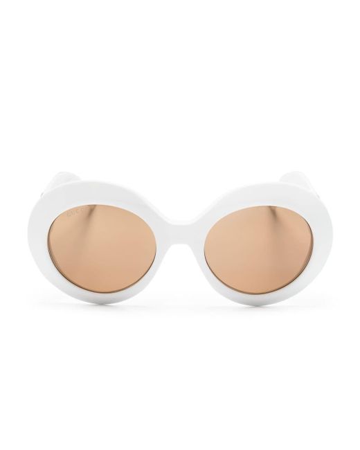 Gucci White Interlocking G Round-frame Sunglasses