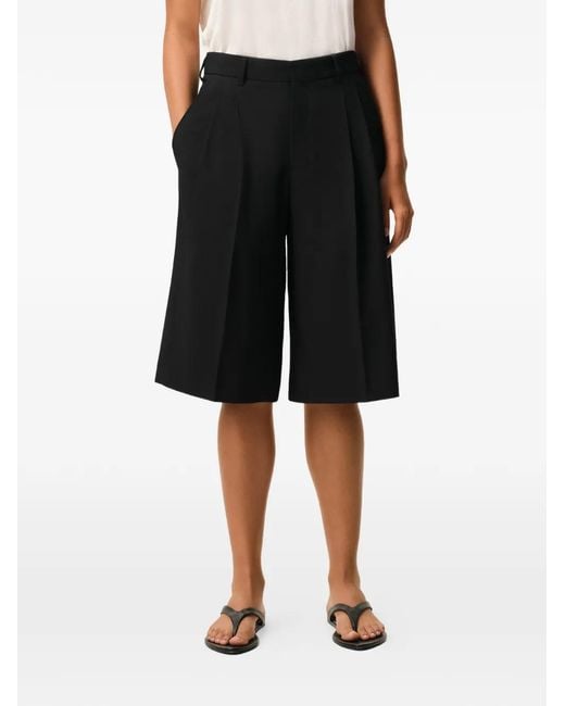 AMI Black Wool Pleated Wide-Leg Shorts