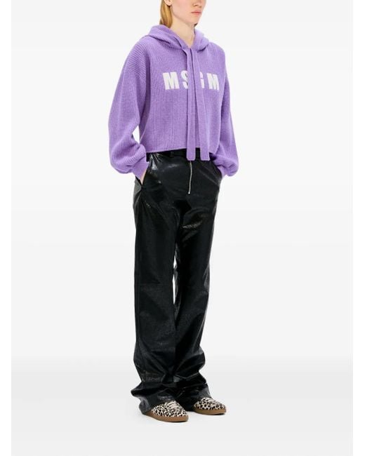 MSGM Purple Balloon-Sleeve Hoodie