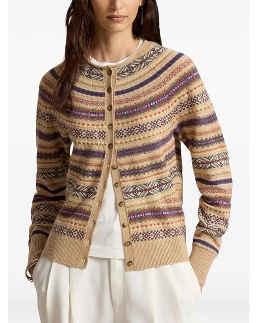 Polo Ralph Lauren White Fair Isle-Inspired Wool-Blend Cardigan