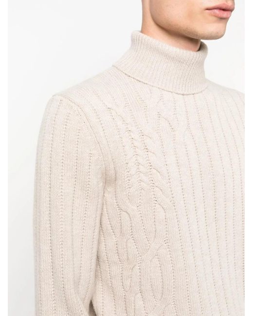 Corneliani Natural Cable-Knit Roll-Neck Jumper for men