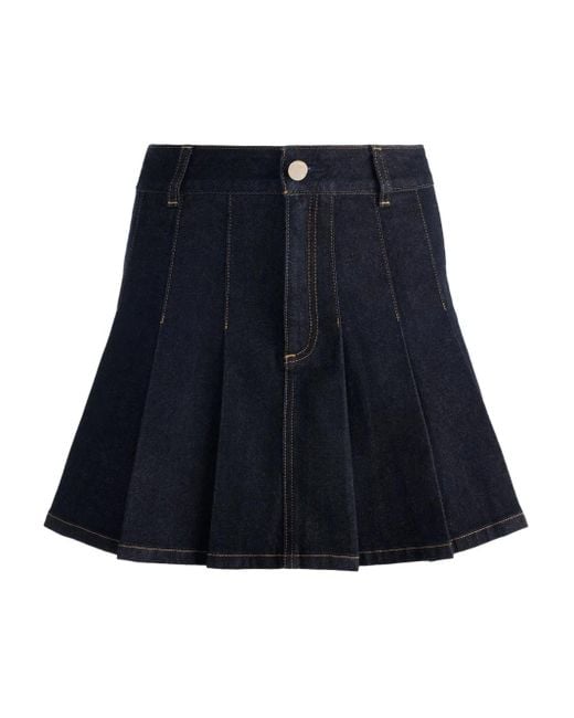 Alice + Olivia Blue Suzie Pleated Denim Mini Skirt