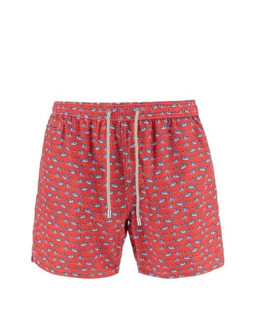 Mc2 Saint Barth Red Lighting Shark-Print Swim Shorts for men