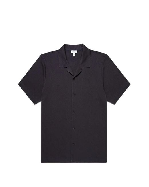 Sunspel Blue Riviera Camp Collar Shirt for men