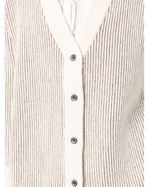 Rito Structure White Ribbed-knit V-neck Cardigan for men