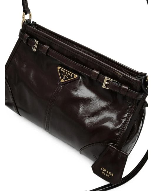Prada Black Bonnie Buckle-Detail Leather Shoulder Bag