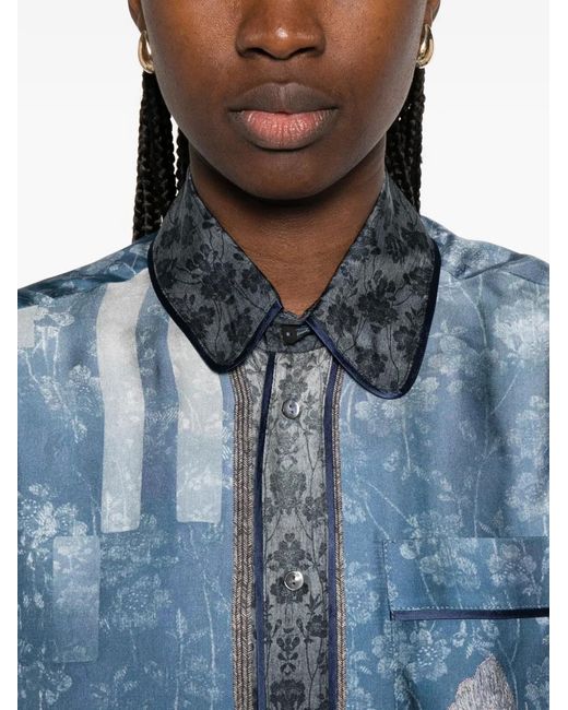 Pierre Louis Mascia Blue Aloe Butterfly Floral Shirt