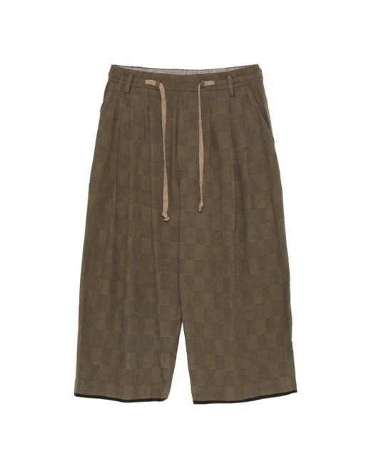 Ziggy Chen Green Checked Drawstring-Fastening Trousers for men