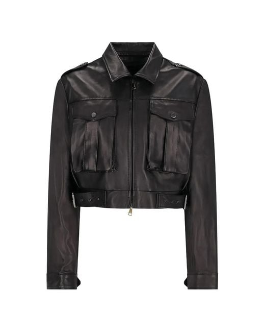 Alessandra Rich Black Zip-Up Leather Jacket