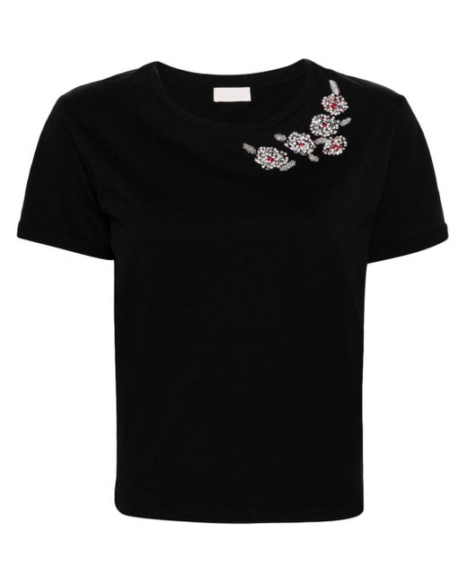 Liu Jo Black Rhinestone-embellished Cotton T-shirt
