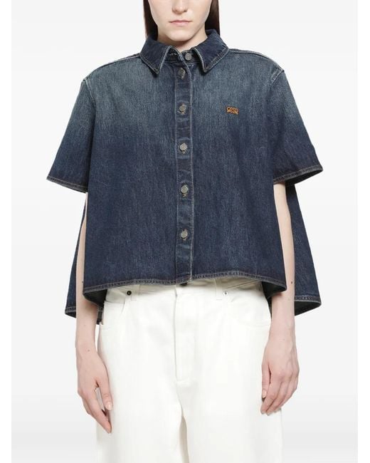 Loewe Blue Logo-Embroidery Short-Sleeve Shirt