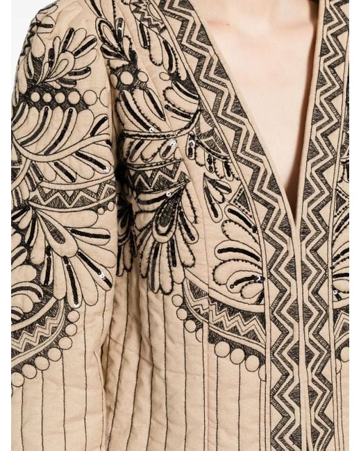 Twinset Natural Graphic-Embroidered Quilted Jacket