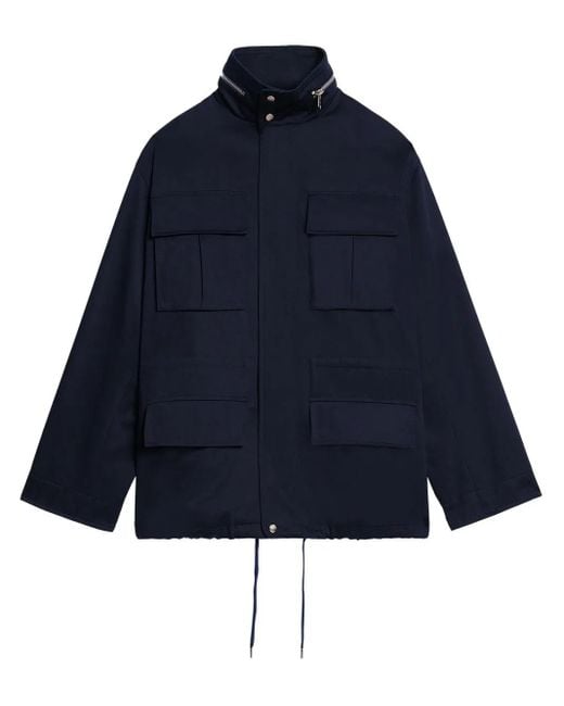 AMI Blue Zip-Up Pocket-Detail Coat for men