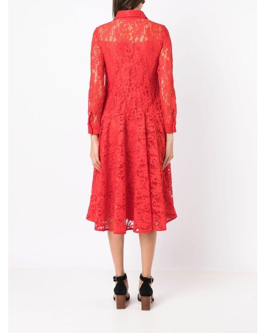 Olympiah Red Branch Lace-panel Midi Dress