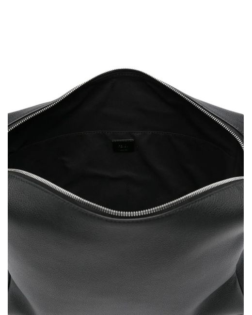 Fendi Black Large Lui Palladium-Logo Zip Shoulder Bag for men