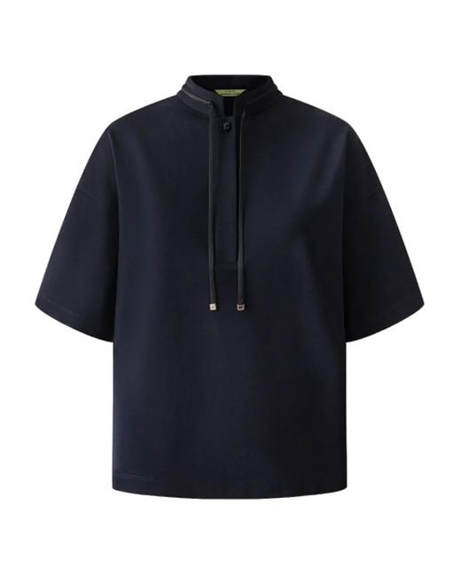 Shanghai Tang Blue Drawstring-Neck Short-Sleeve Top