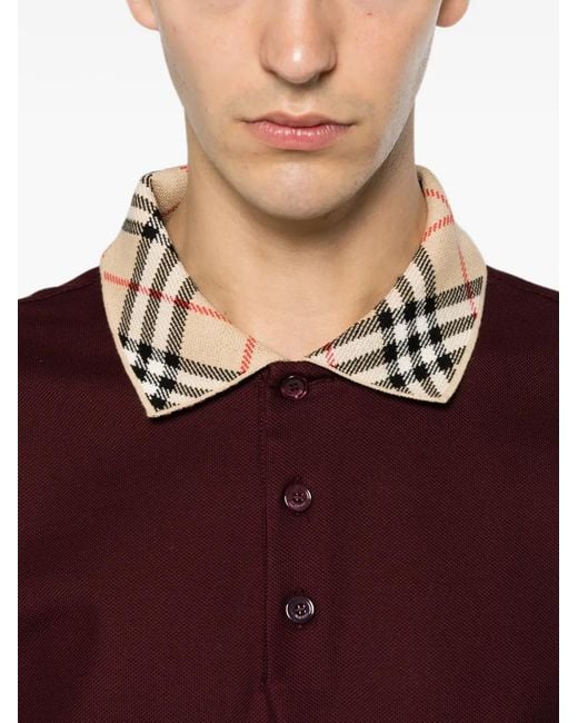 Burberry Red Check-Collar Polo Shirt for men