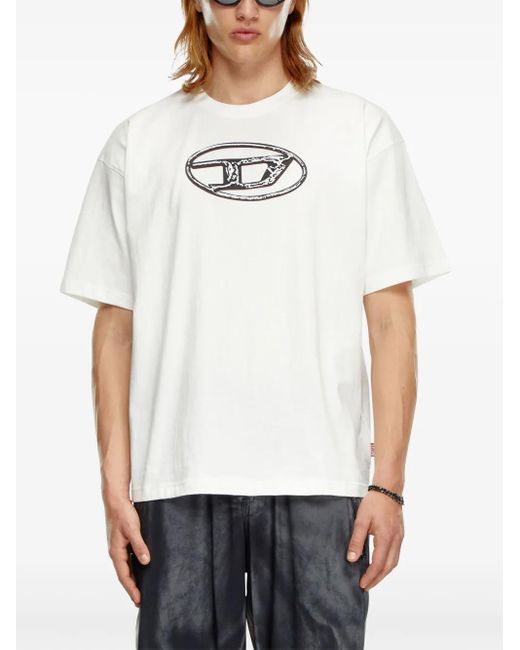 DIESEL White T-Boxt-Q22 Faded T-Shirt With Oval D Print for men