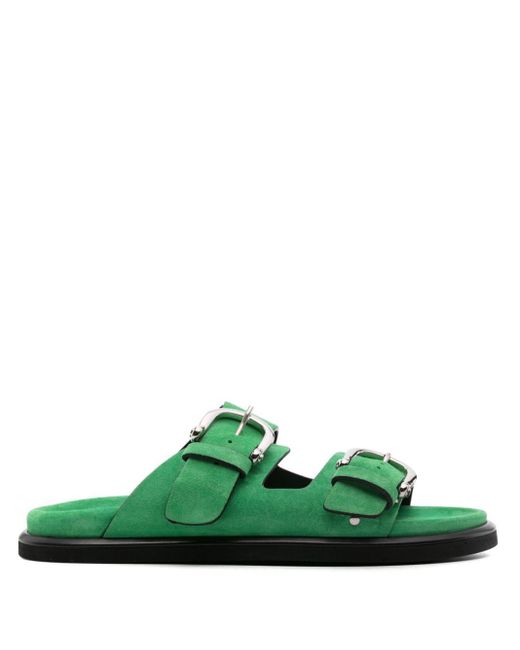 P.A.R.O.S.H. Green Double-buckle Suede Slides