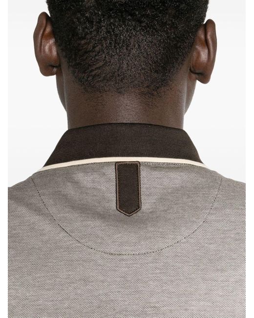 Canali Gray Contrasting-trim Piqué Polo Shirt for men