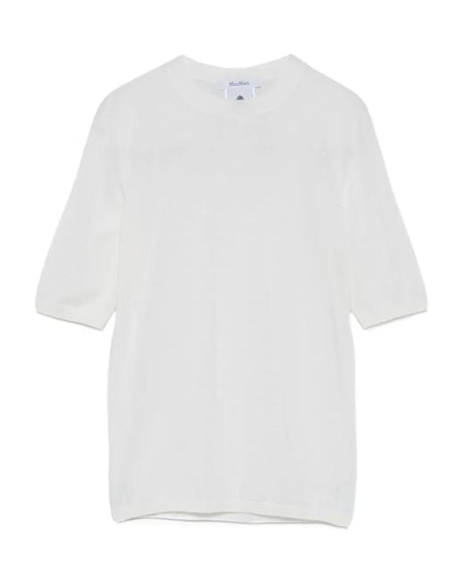 Max Mara White Short-Sleeve Wool Top