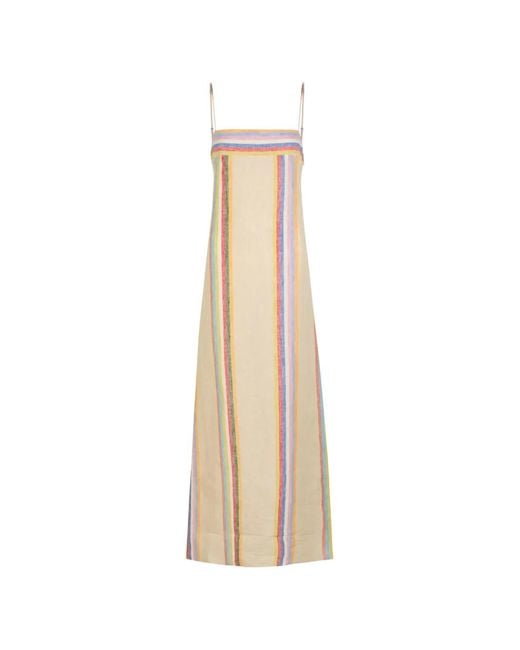 Staud White Striped Linen Maxi Dress