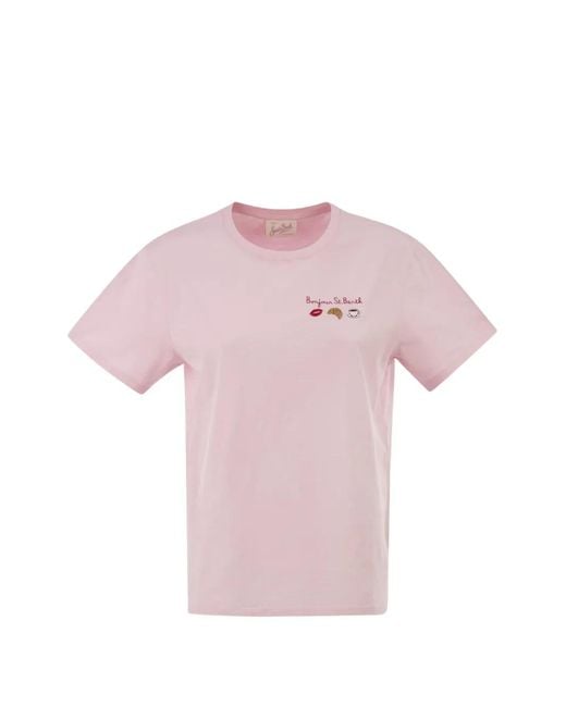 Mc2 Saint Barth Pink Emilie Embroidered Cotton T-Shirt
