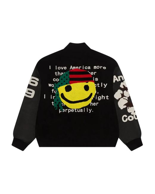 DENIM TEARS Black Stadium Cactus Varsity Jacket for men