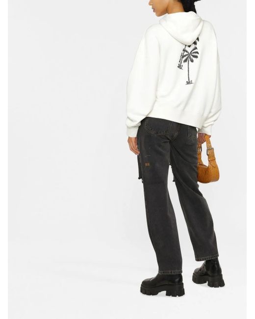Palm Angels White Graphic-Print Cotton Hoodie