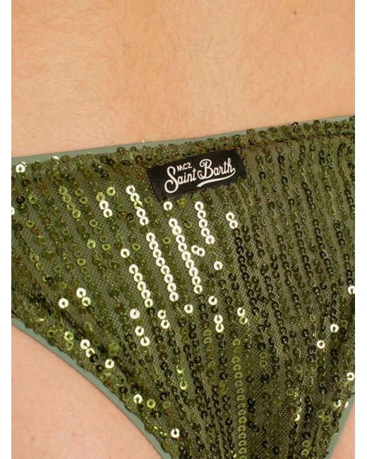 Mc2 Saint Barth Green Sequined Tie-Side Bikini Bottoms