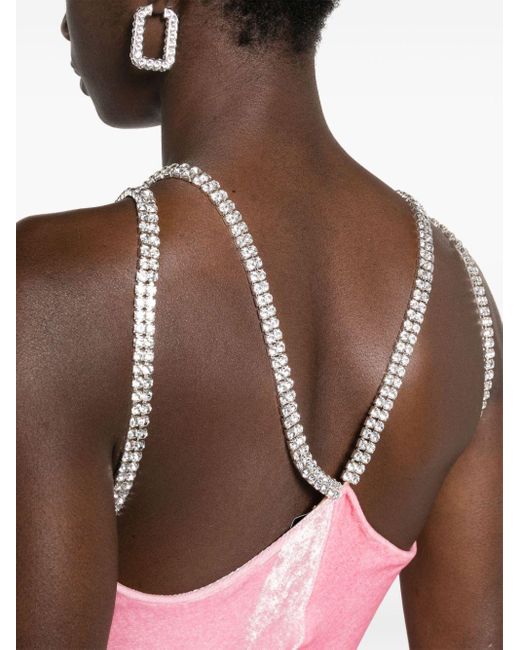 Rabanne Pink Crystal-straps Velvet Maxi Dress