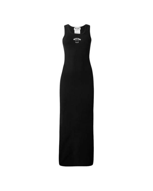 Moschino Black Ribbed Logo Maxi Dress