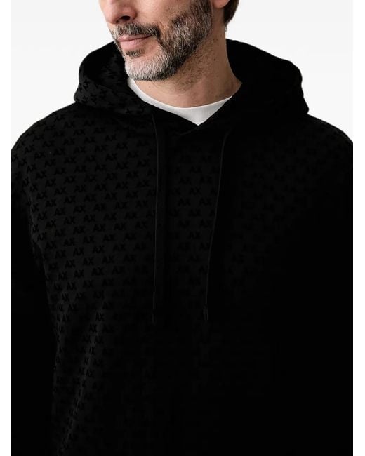ARMANI EXCHANGE Black Logo-Pattern Drawstring Hoodie for men