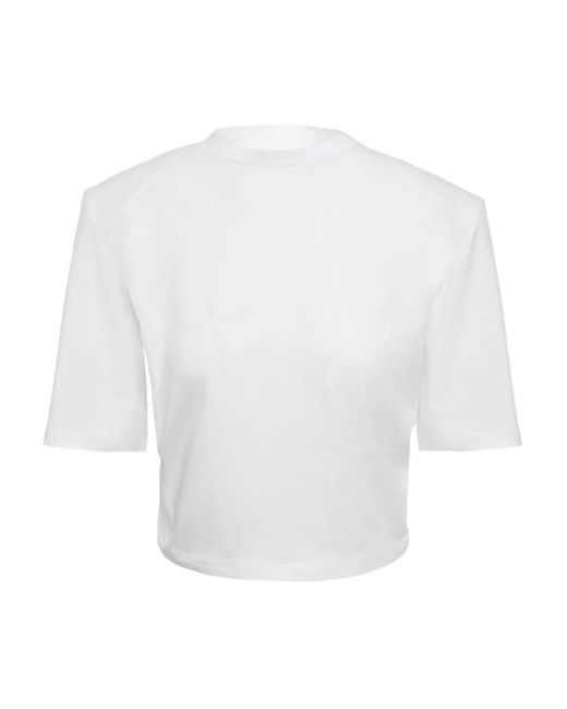 Ana Radu White Padded-Shoulder Open-Back Top