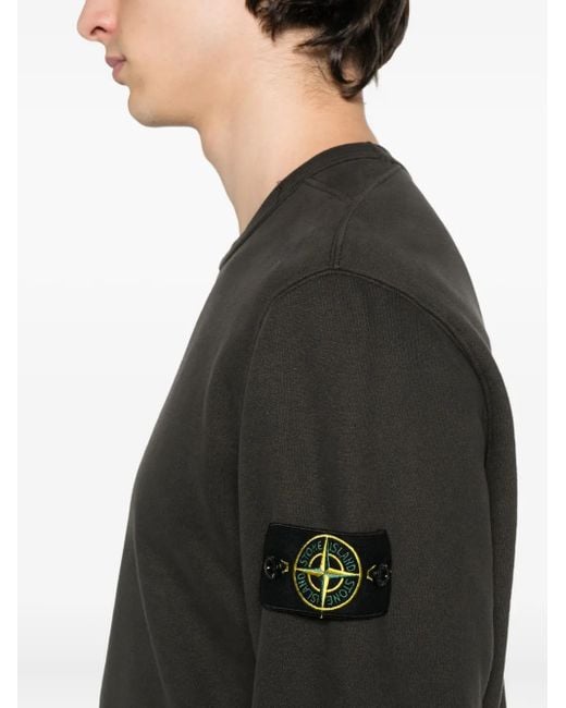 Felpa Girocollo Con Applicazione di Stone Island in Black da Uomo