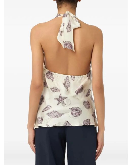 Marella White Shell-Print Halterneck Top